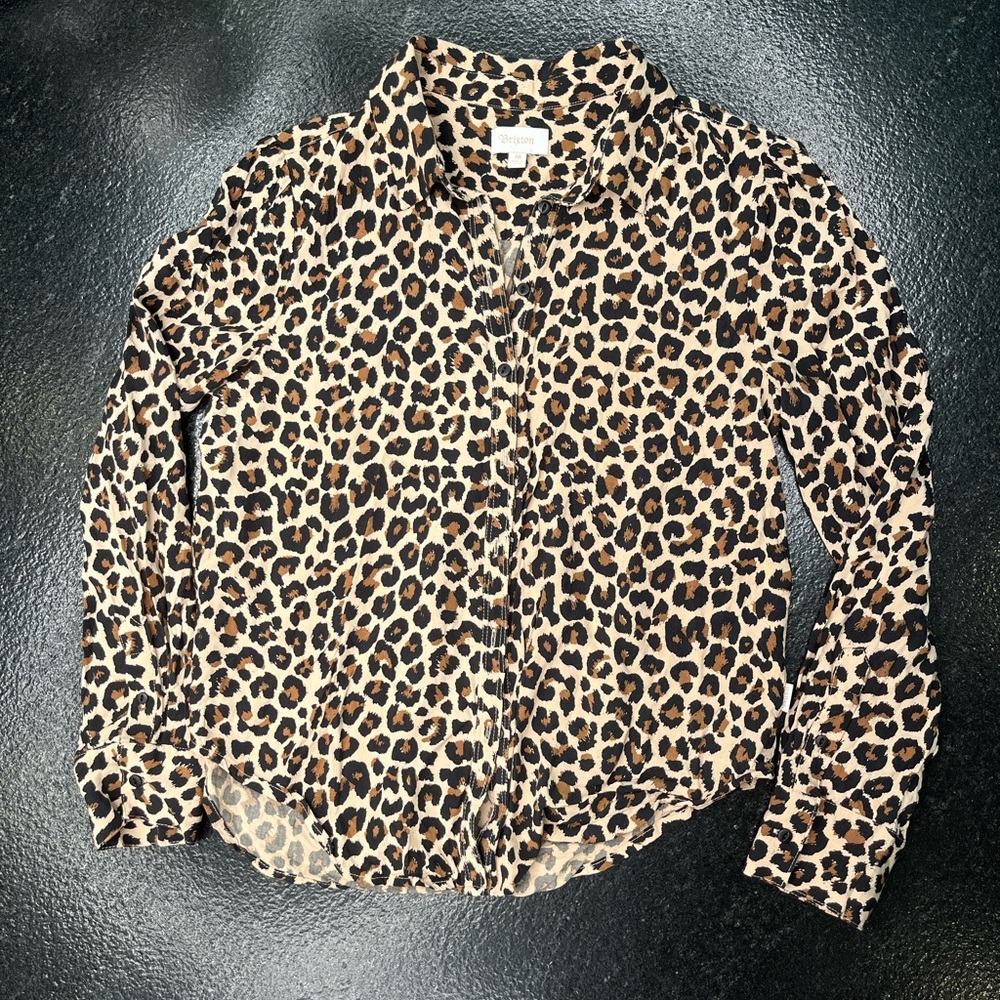 Brixton women’s long sleeve button down, Color: Leopard print, Size: Medium